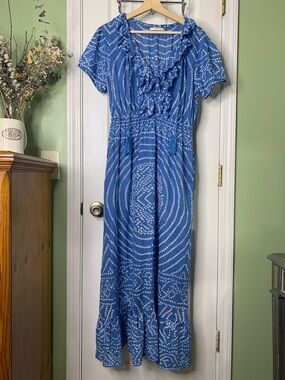 Lola Australia Cotton Print Ruffle Neck Maxi Dress Small